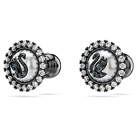 Swarovski Swan stud earrings, Crystal pearl, Swan, Gray, Ruthenium plated by SWAROVSKI
