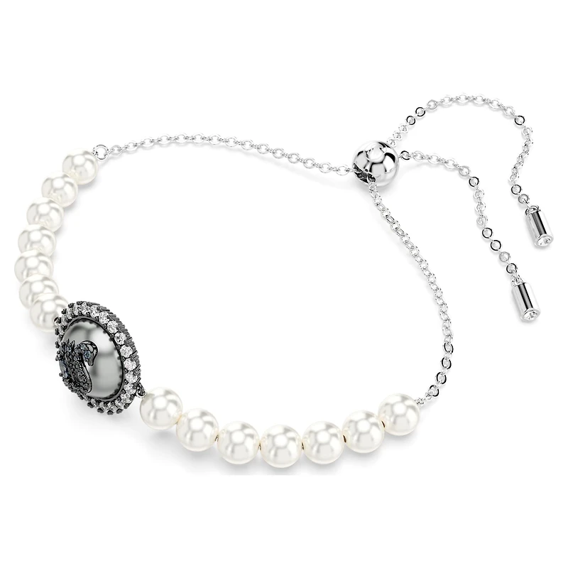 Swan bracelet, Crystal pearl, Swan, Gray, Rhodium plated by SWAROVSKI