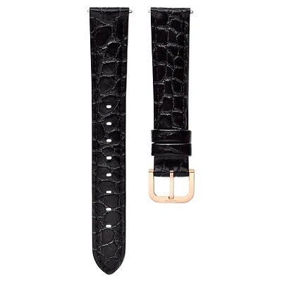 Watch strap, 16 mm (0.63") width, Leather with stitching, Black, Rose gold-tone finish