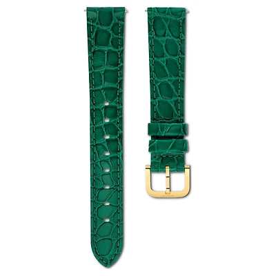 Watch strap, 16 mm (0.63") width, Leather with stitching, Green, Gold-tone finish