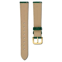 Watch strap, 16 mm (0.63") width, Leather with stitching, Green, Gold-tone finish by SWAROVSKI