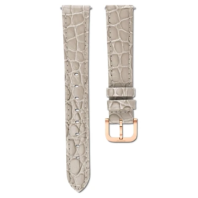 Watch strap, 16 mm (0.63") width, Leather with stitching, Beige, Rose gold-tone finish