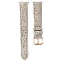 Watch strap, 16 mm (0.63") width, Leather with stitching, Beige, Rose gold-tone finish by SWAROVSKI