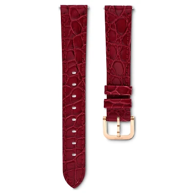 Watch strap, 16 mm (0.63") width, Leather with stitching, Red, Rose gold-tone finish