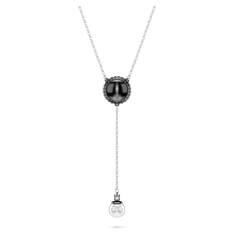 Swan Y pendant, Crystal pearl, Swan, Grey, Rhodium plated by SWAROVSKI