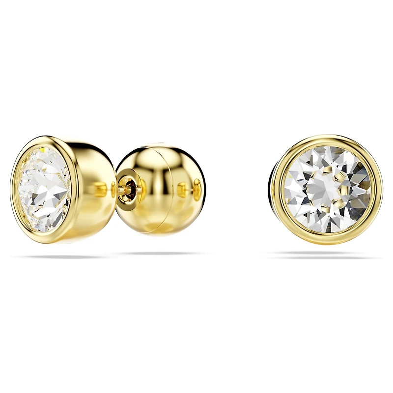 Imber stud earrings, Round cut, White, 18K gold finish