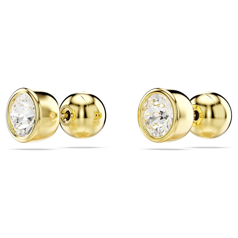 Imber stud earrings, Round cut, White, 18K gold finish