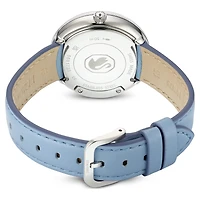 Crystalline lustre watch, Swiss Made, Leather strap, Blue, Stainless steel by SWAROVSKI