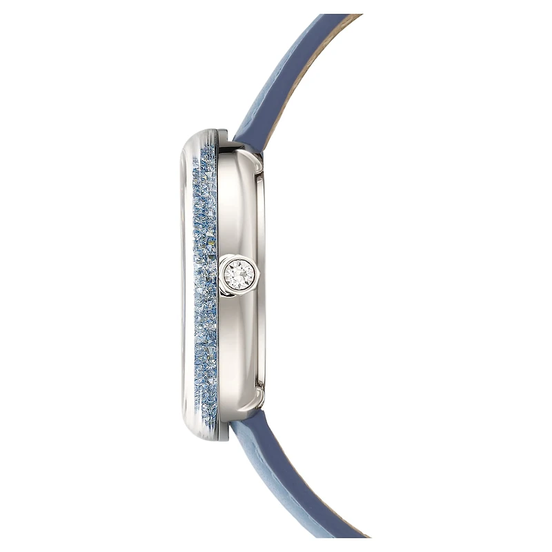 Crystalline lustre watch, Swiss Made, Leather strap, Blue, Stainless steel by SWAROVSKI