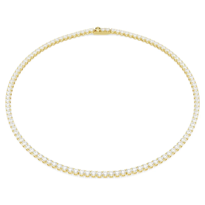 Matrix Tennis necklace, Round cut, White, 18K gold finish