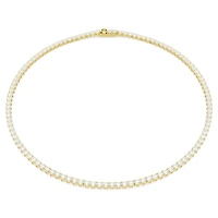Matrix Tennis necklace, Round cut, White, 18K gold finish