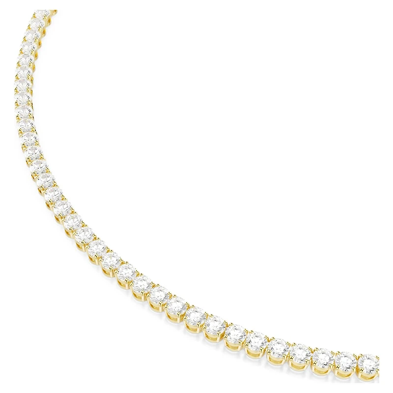 Matrix Tennis necklace, Round cut, White, 18K gold finish