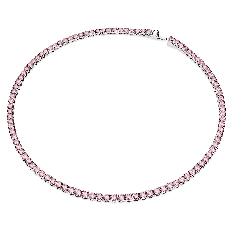 Matrix Tennis necklace, Round cut, Pink, Rhodium plated by SWAROVSKI