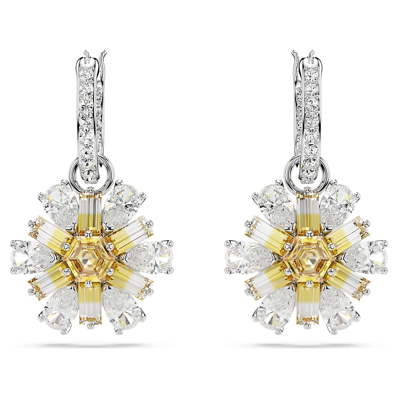 Idyllia drop earrings, Flower, Yellow, Rhodium plated by SWAROVSKI