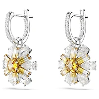 Idyllia drop earrings, Flower, Yellow, Rhodium plated by SWAROVSKI
