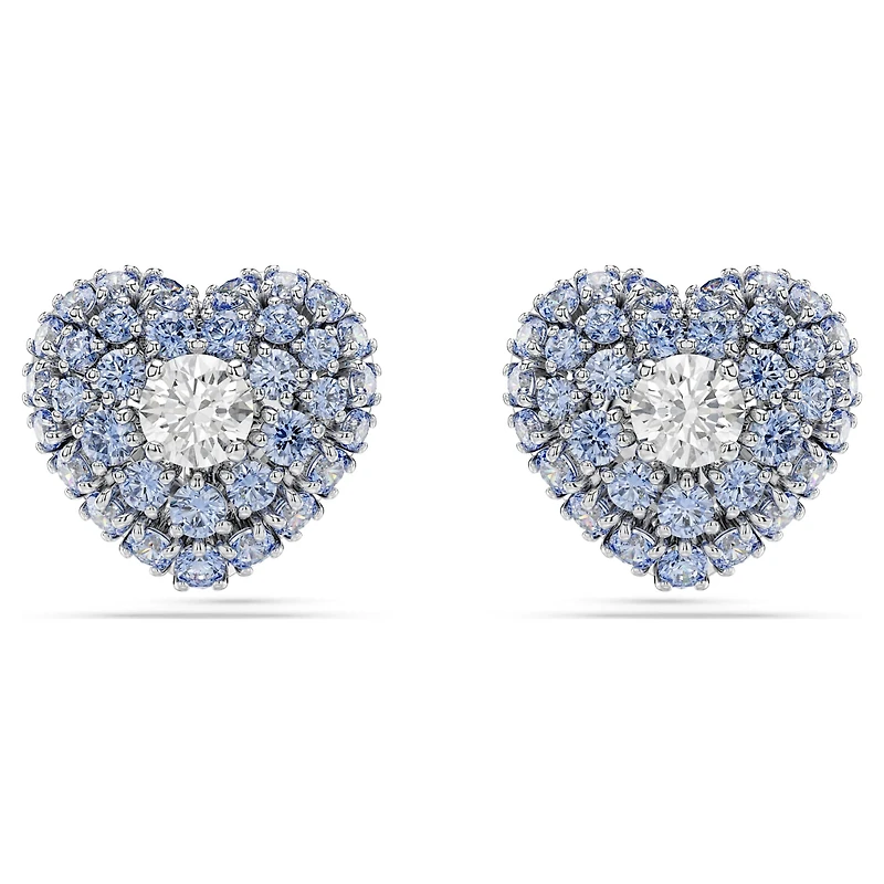 Idyllia stud earrings, Heart, Blue, Rhodium plated by SWAROVSKI