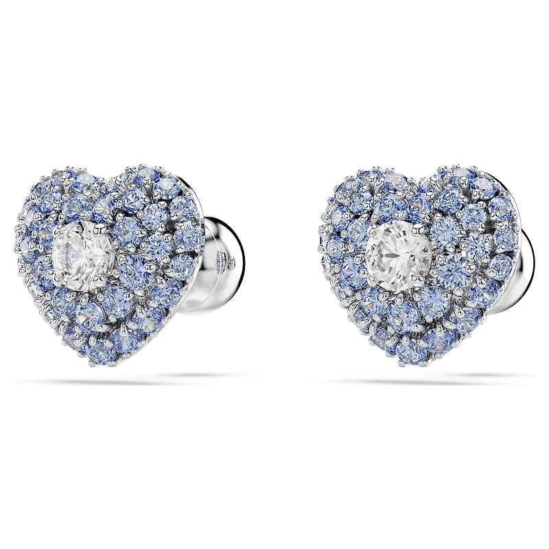 Idyllia stud earrings, Heart, Blue, Rhodium plated by SWAROVSKI
