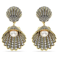 Idyllia clip earrings, Crystal pearl, Shell, White, Gold-tone plated by SWAROVSKI