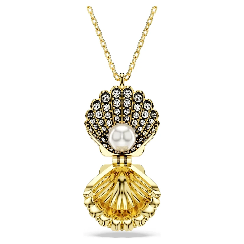 Idyllia pendant, Crystal pearl, Shell, White, Gold-tone plated by SWAROVSKI