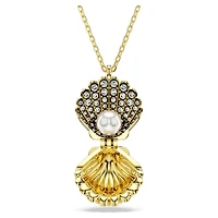 Idyllia pendant, Crystal pearl, Shell, White, Gold-tone plated by SWAROVSKI