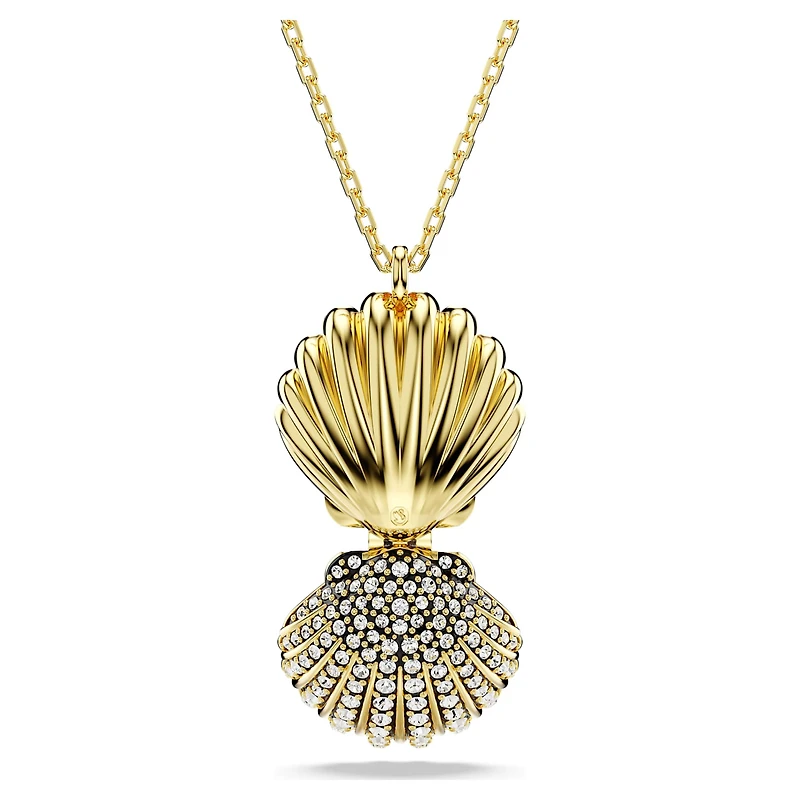 Idyllia pendant, Crystal pearl, Shell, White, Gold-tone plated by SWAROVSKI