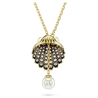 Idyllia Y pendant, Crystal pearl, Shell, White, 18K gold finish