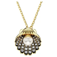 Idyllia Y pendant, Crystal pearl, Shell, White, 18K gold finish