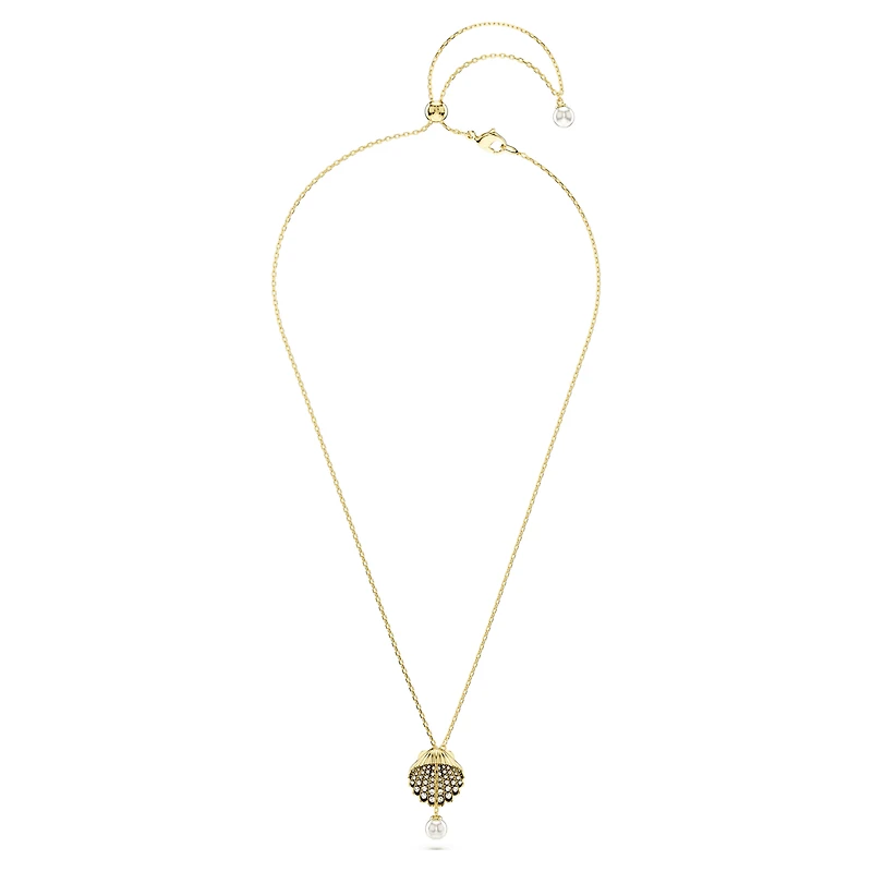 Idyllia Y pendant, Crystal pearl, Shell, White, 18K gold finish
