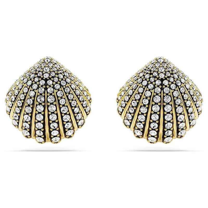 Idyllia stud earrings, Shell, White, 18K gold finish