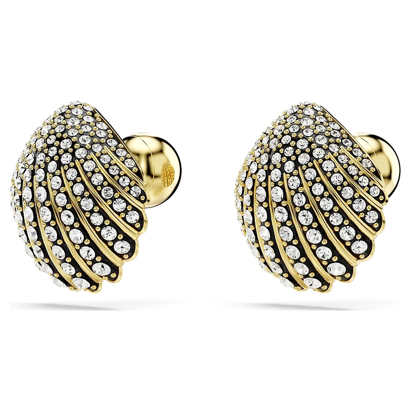 Idyllia stud earrings, Shell, White, 18K gold finish