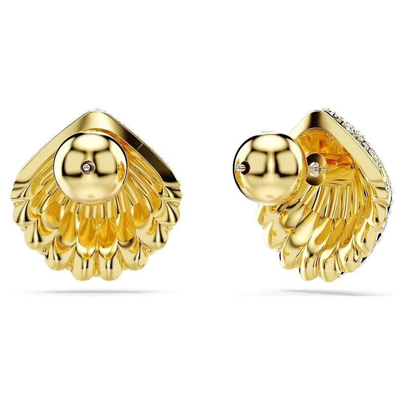 Idyllia stud earrings, Shell, White, 18K gold finish