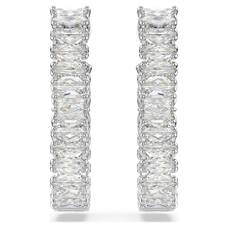 Hyperbola hoop earrings, Infinity, White, Rhodium plated by SWAROVSKI