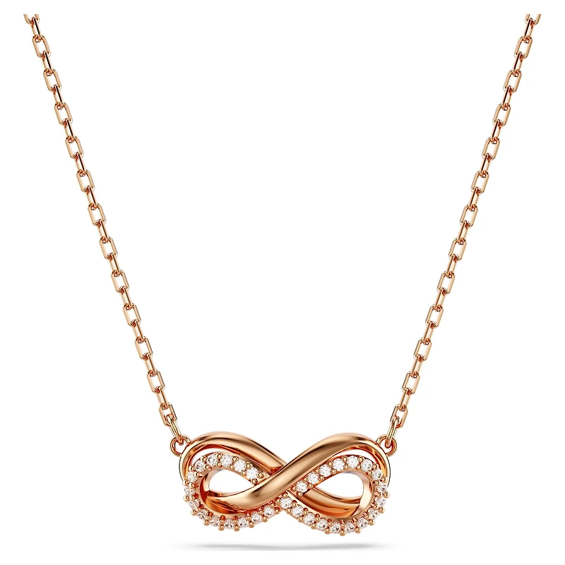 Hyperbola pendant, Pavé, Infinity, White, 18K rose gold finish