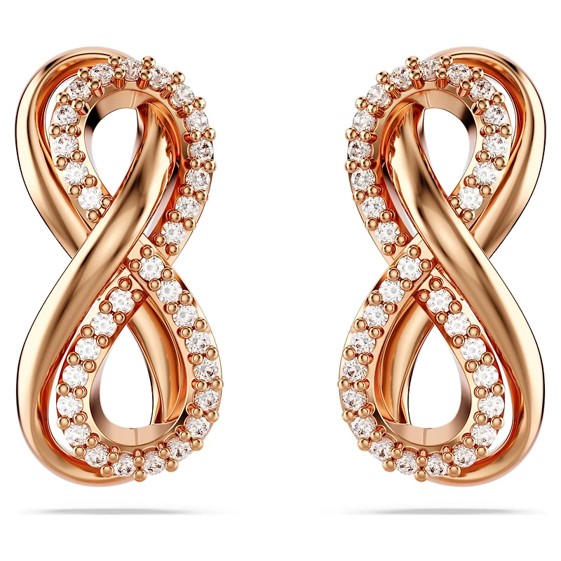 Hyperbola stud earrings, Infinity, White, Rose gold-tone plated by SWAROVSKI
