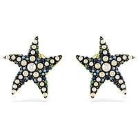 Idyllia stud earrings, Crystal pearl, Starfish, Small, Multicoloured, 18K gold finish