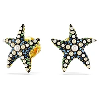 Idyllia stud earrings, Crystal pearl, Starfish, Small, Multicoloured, 18K gold finish