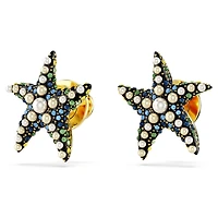 Idyllia stud earrings, Crystal pearl, Starfish, Small, Multicoloured, 18K gold finish