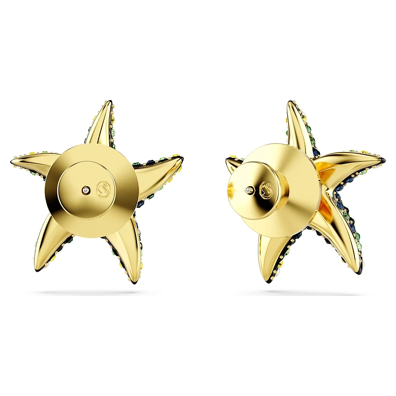 Idyllia stud earrings, Crystal pearl, Starfish, Small, Multicoloured, 18K gold finish
