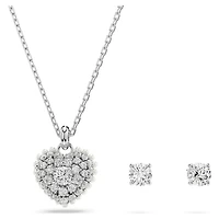 Idyllia set, Crystal pearl, Heart, White, Rhodium plated by SWAROVSKI