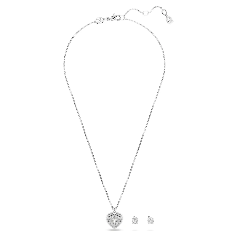Idyllia set, Crystal pearl, Heart, White, Rhodium plated by SWAROVSKI
