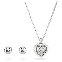 Idyllia set, Crystal pearl, Heart, White, Rhodium plated by SWAROVSKI
