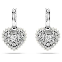 Idyllia drop earrings, Crystal pearl, Heart, White, Rhodium plated by SWAROVSKI