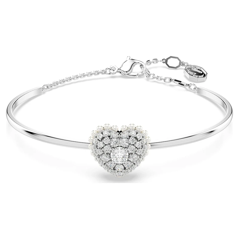 Idyllia bangle, Heart, White, Rhodium plated
