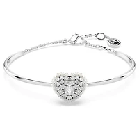 Idyllia bangle, Heart, White, Rhodium plated