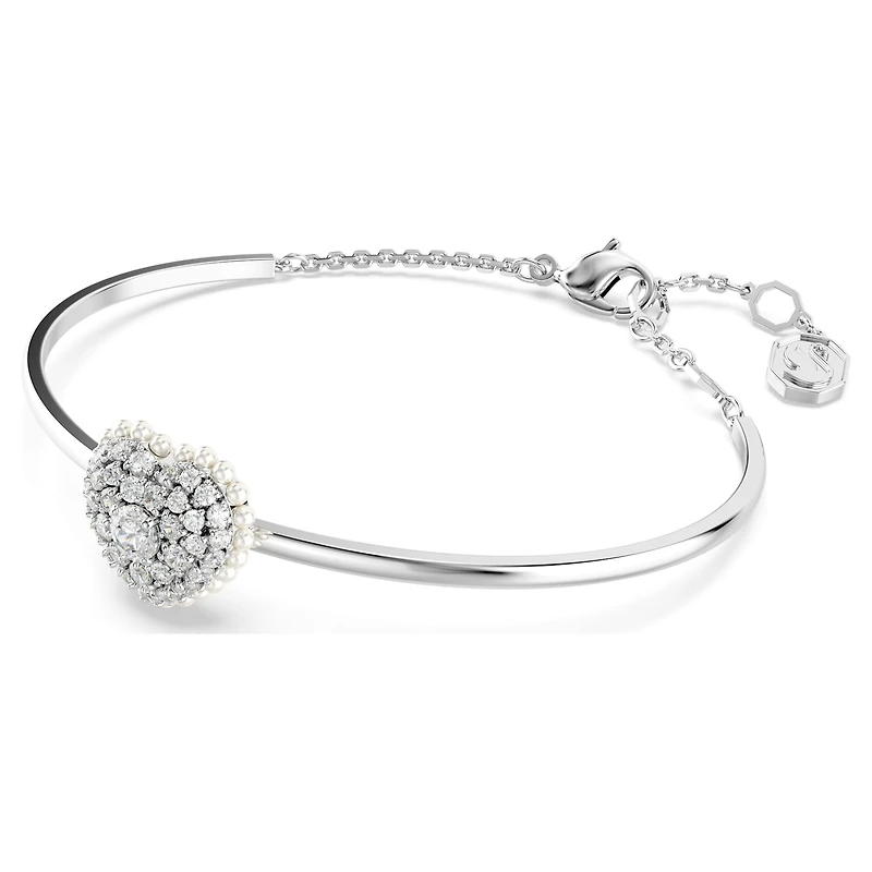 Idyllia bangle, Heart, White, Rhodium plated