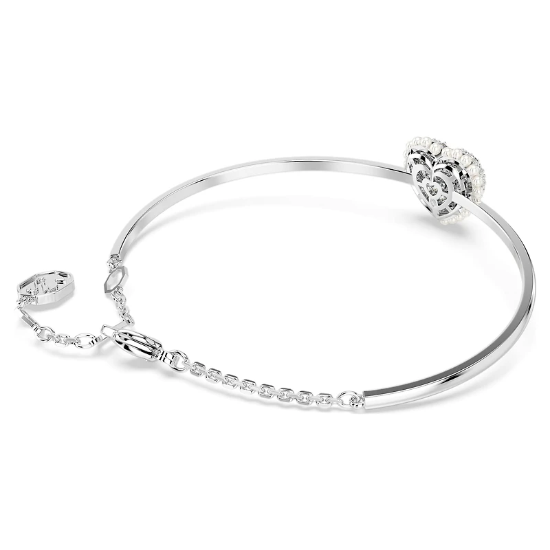 Idyllia bangle, Heart, White, Rhodium plated