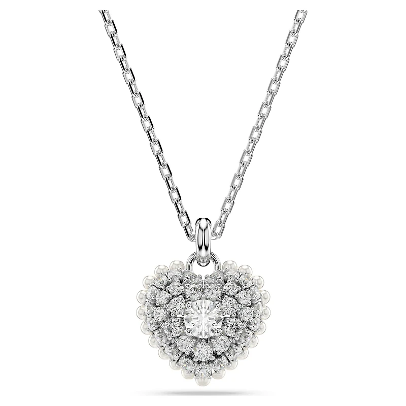 Idyllia pendant, Heart, White, Rhodium plated by SWAROVSKI