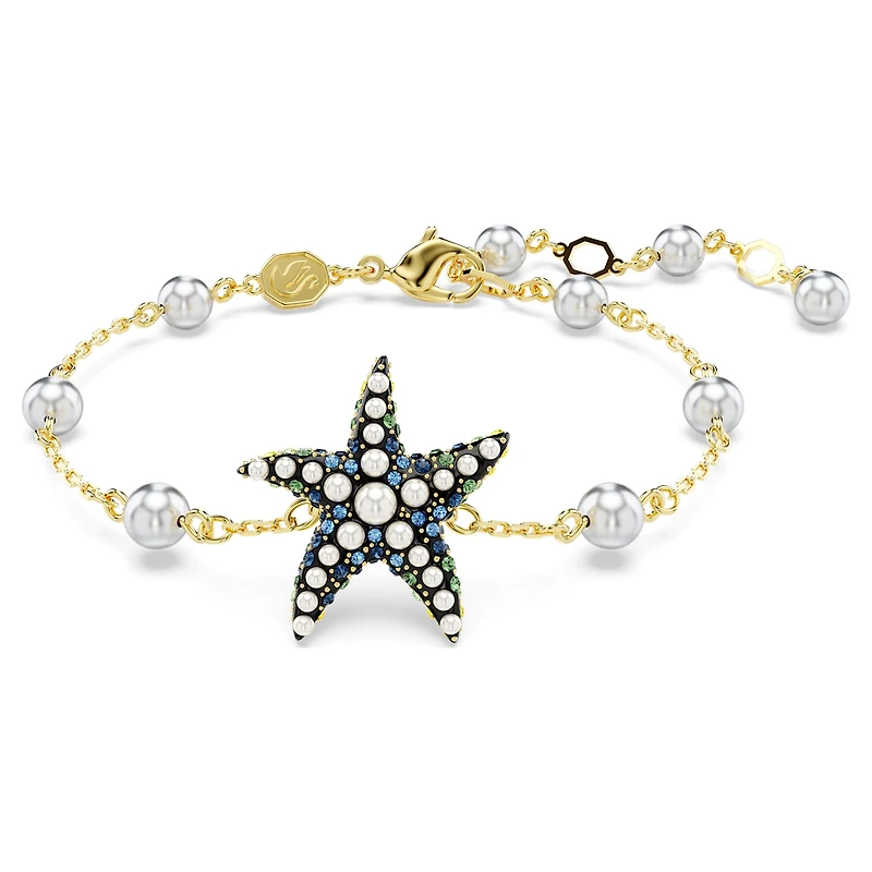 Idyllia bracelet, Crystal pearls, Starfish, Multicoloured, 18K gold finish