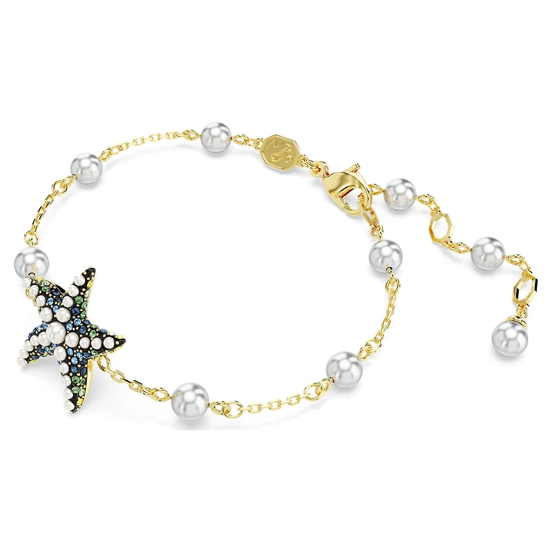 Idyllia bracelet, Crystal pearls, Starfish, Multicoloured, 18K gold finish