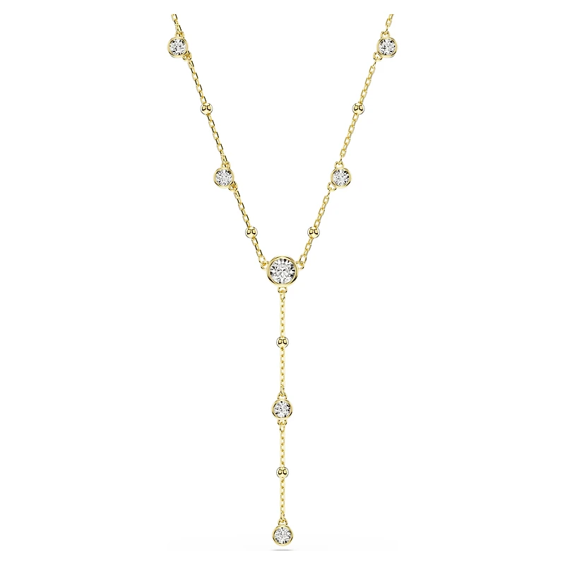 Imber Y necklace, Round cut, White, 18K gold finish